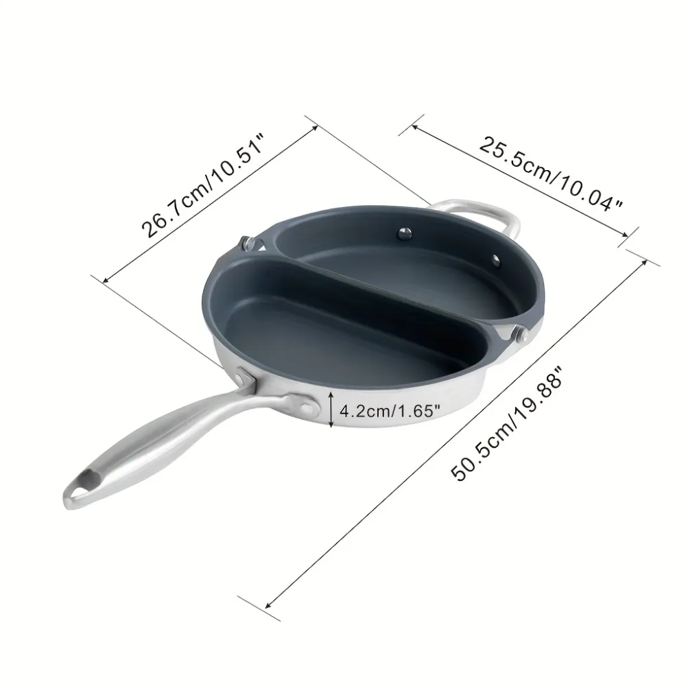 Dual-Section Non-Stick Frying Pan, Cook Two Dishes at Once for Time-Saving Kitchen Cooking
