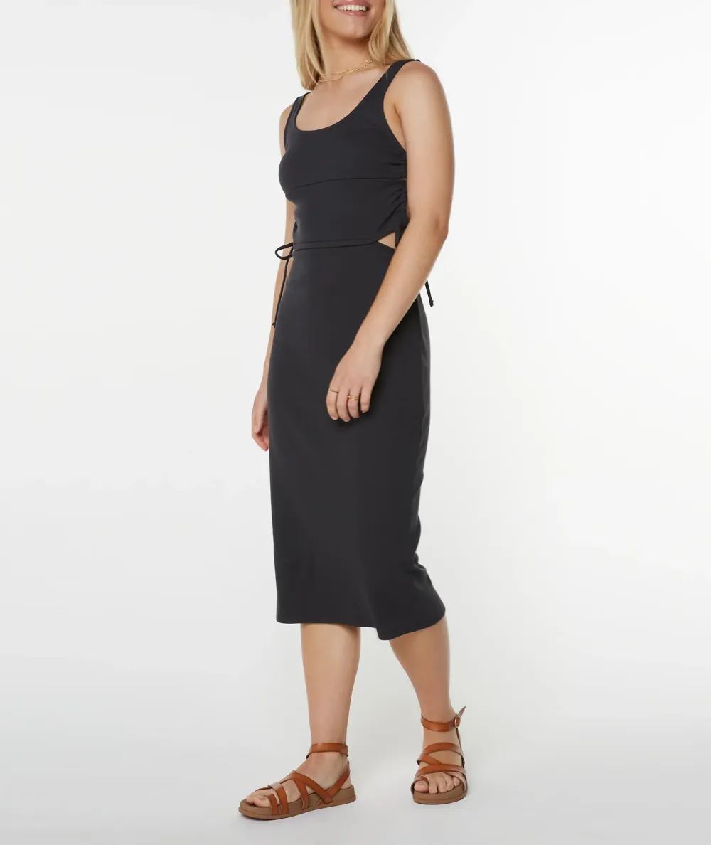 Side-Opening Lace-Up Solid-Color Dress