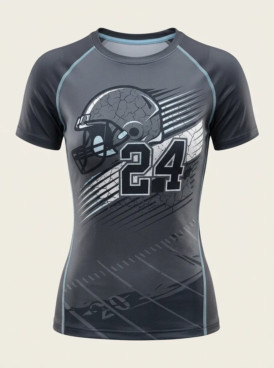 Women's American Football Fan Number 24 Helmet Printed Top