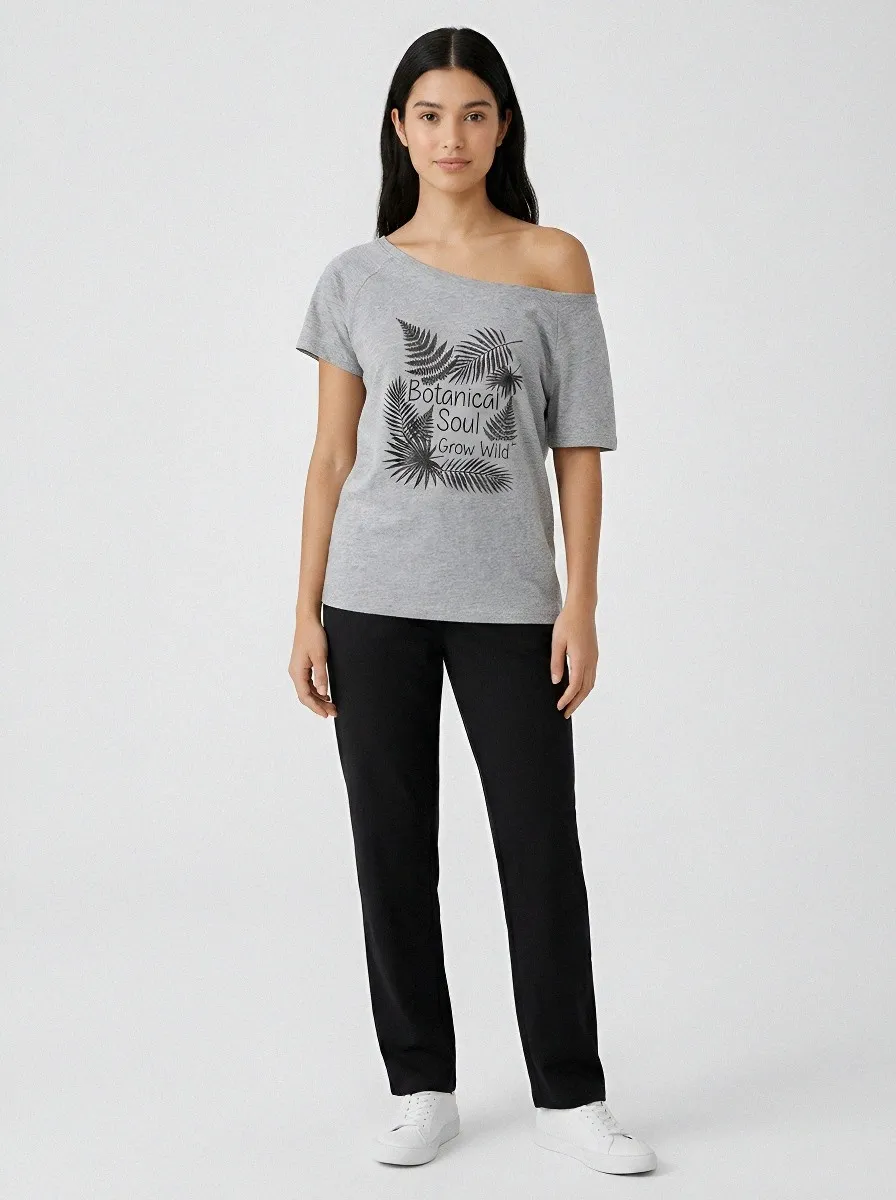 Women's Botanical Soul Fern Leaf Printed Off-Shoulder Top