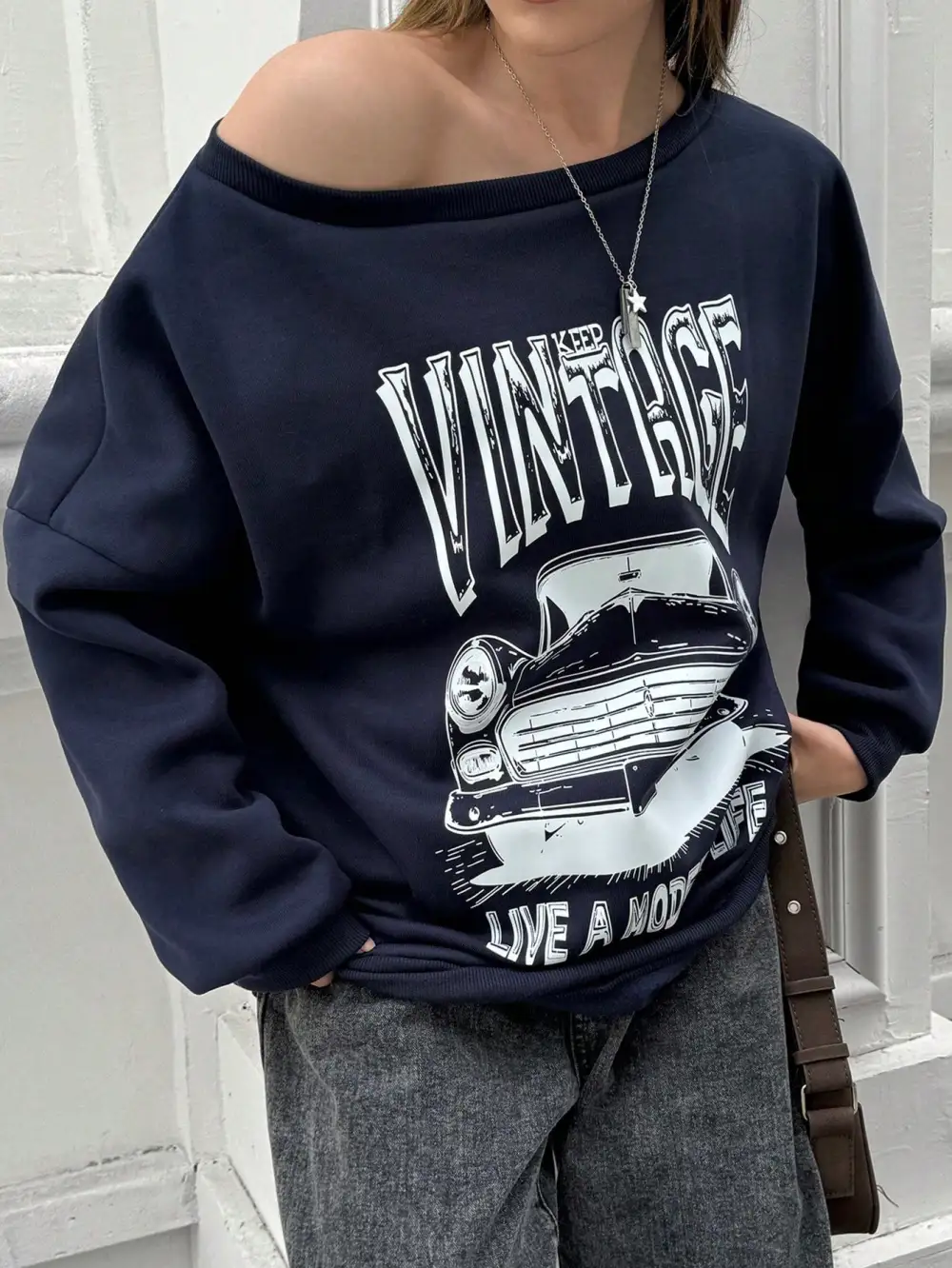 Women Car Letter Graphic Car Graphic Sweatshirt