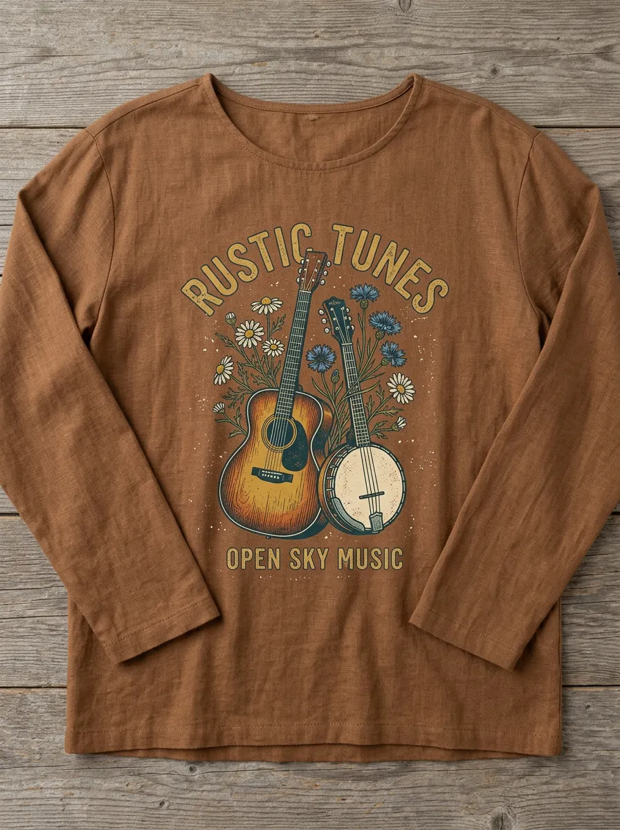 Country Music Banjo Guitar Print Crewneck Sweatshirt