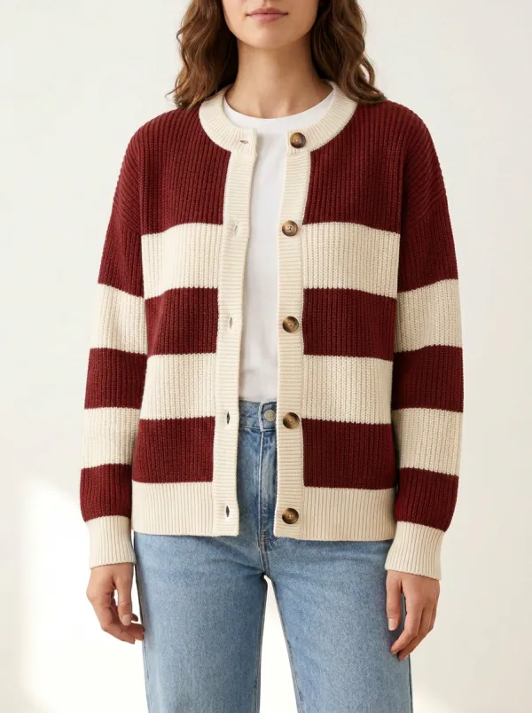 Sport Striped Rugby Striped Knit Cardigan