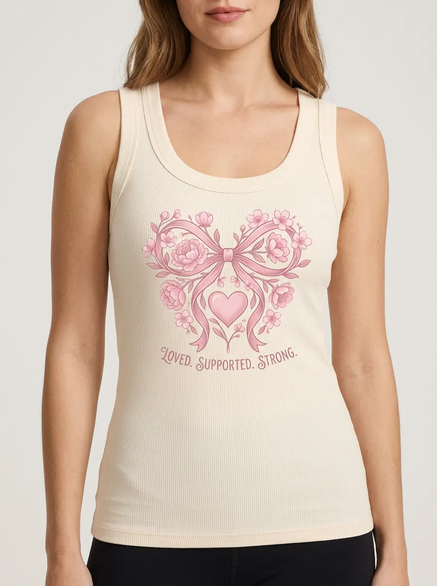 Women's Breast Cancer Awareness Pink Ribbon Floral Bow Printed Tank Top