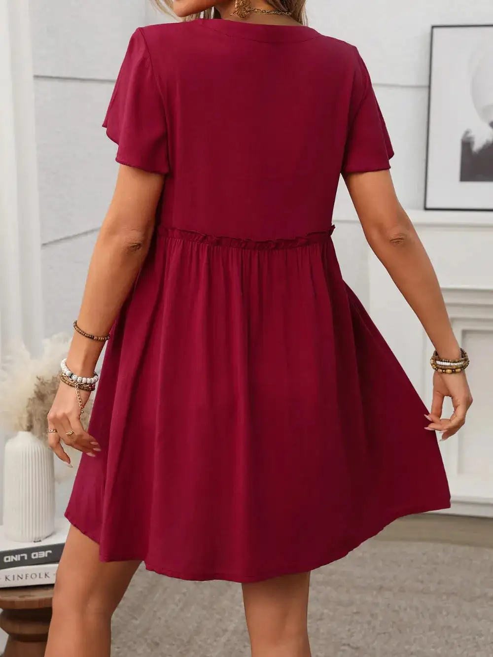 Flutter Sleeve Button Front Dress