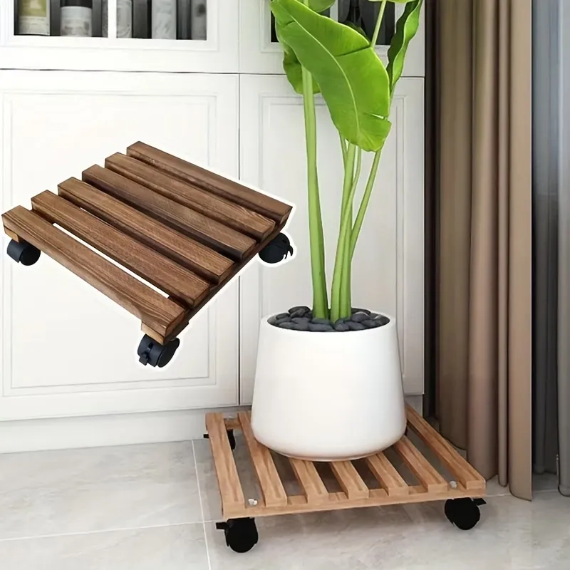 Wooden Plant Caddy with Wheels