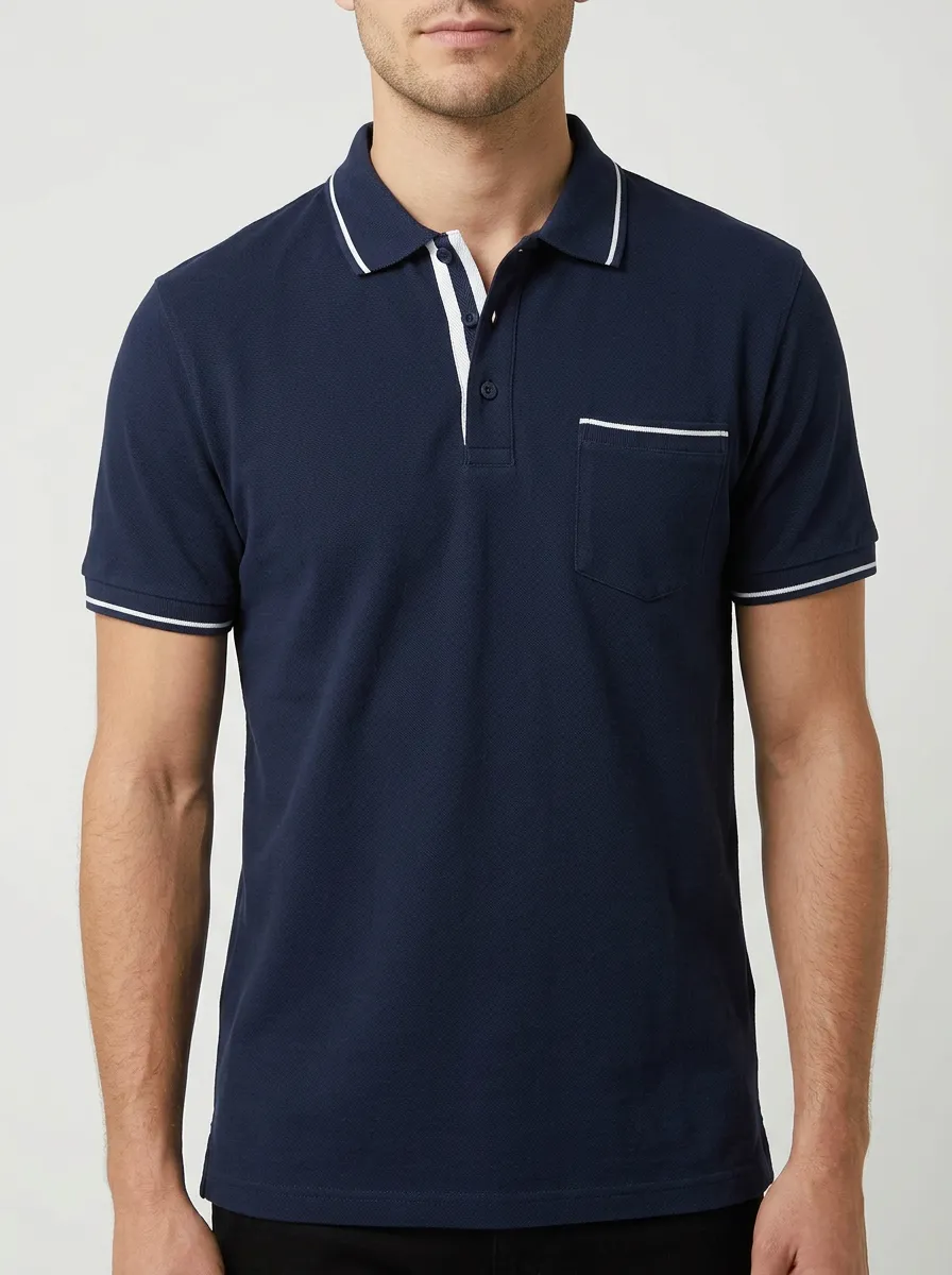Men's Knit Ribbed Textured Contrast-Trim Pocket Polo Shirt