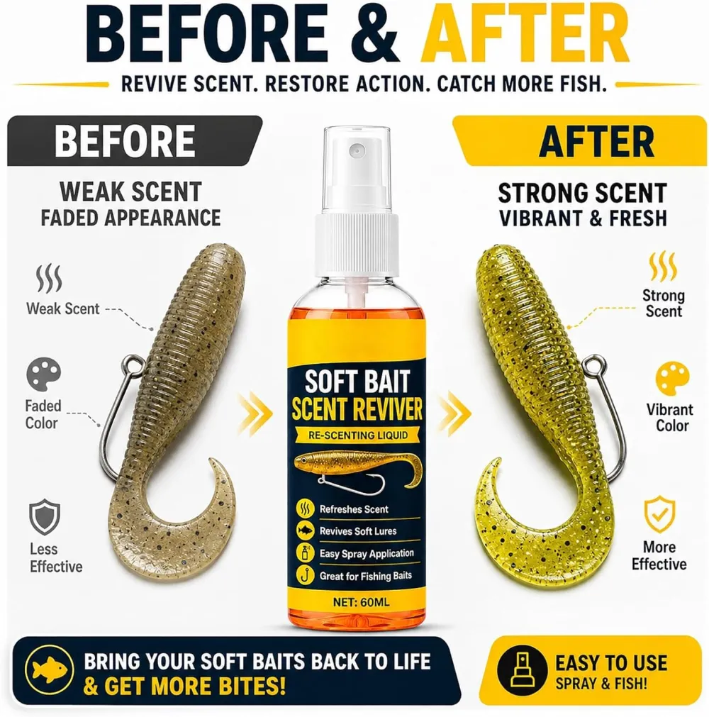 Soft Bait Scent Booster Spray, Soft Plastic Lure Scent Renew Spray, High‑Concentration Fishing Lure Scent Reviver