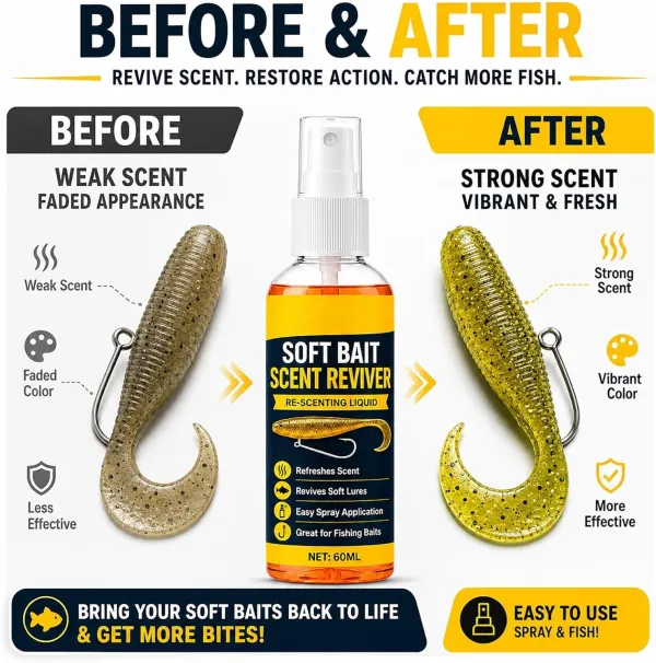 Soft Bait Scent Booster Spray, Soft Plastic Lure Scent Renew Spray, High‑Concentration Fishing Lure Scent Reviver