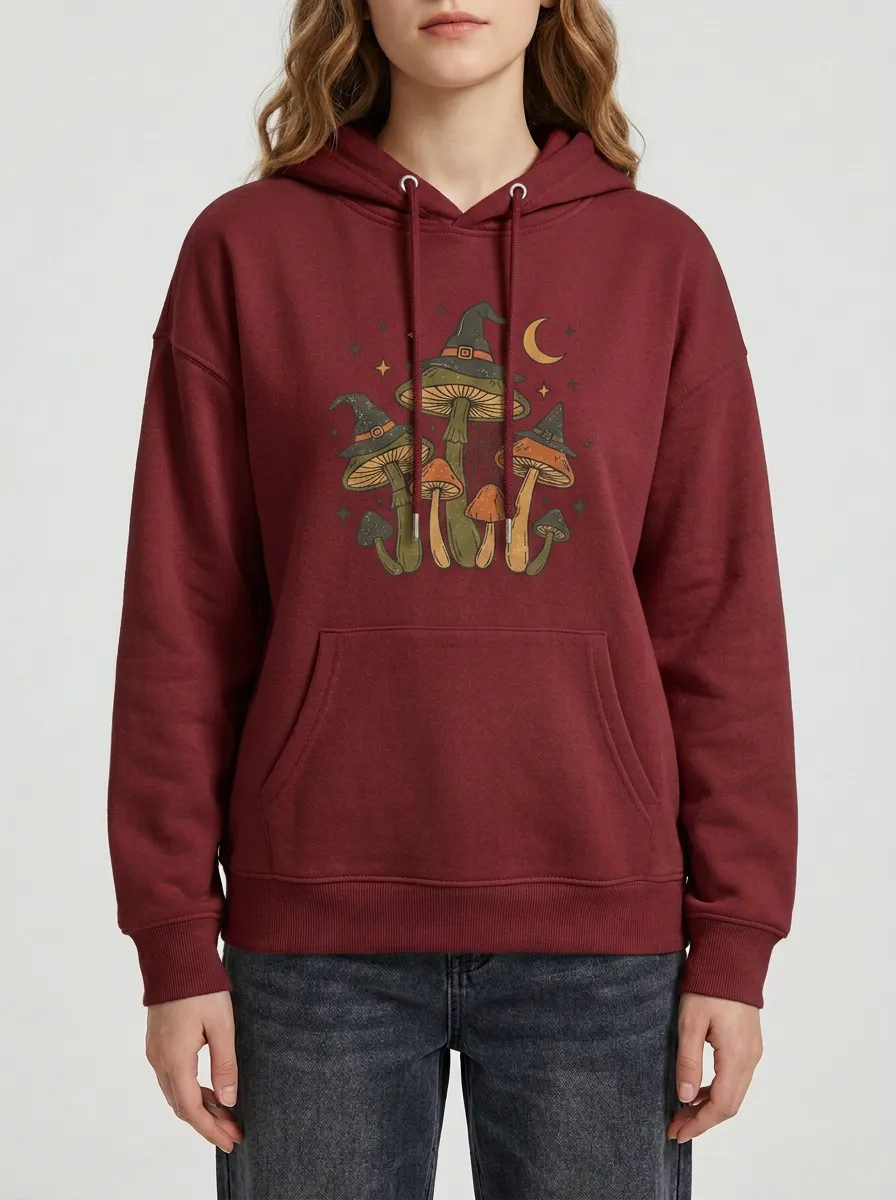 Women's Halloween Witch Hat Mushroom Printed Hoodie