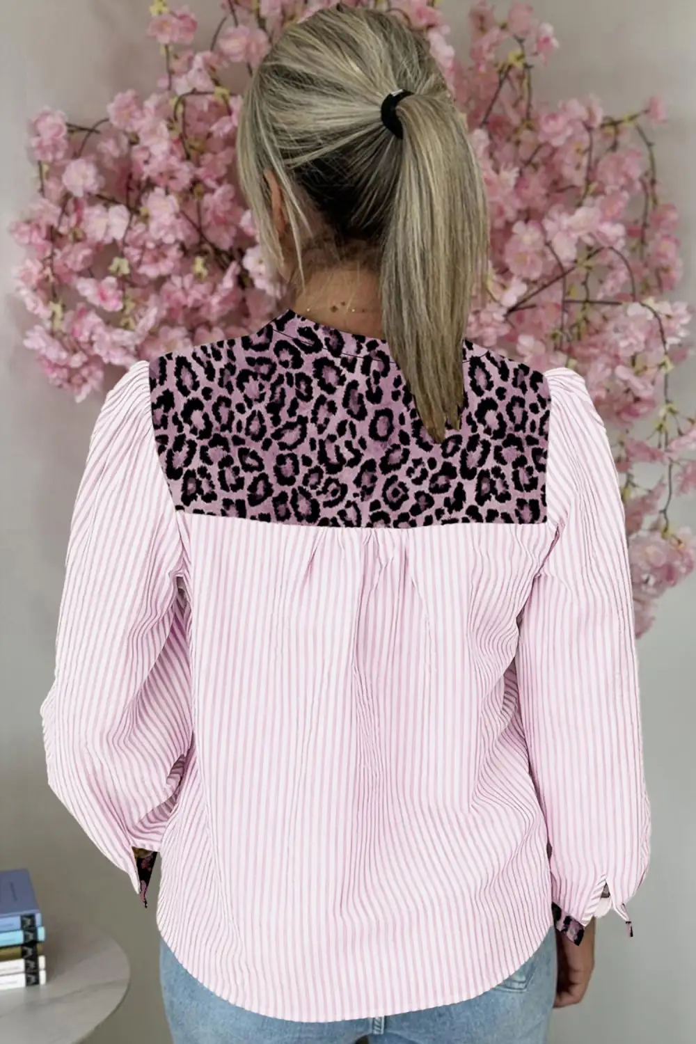 Striped Leopard Print Patchwork Shirt Blouse