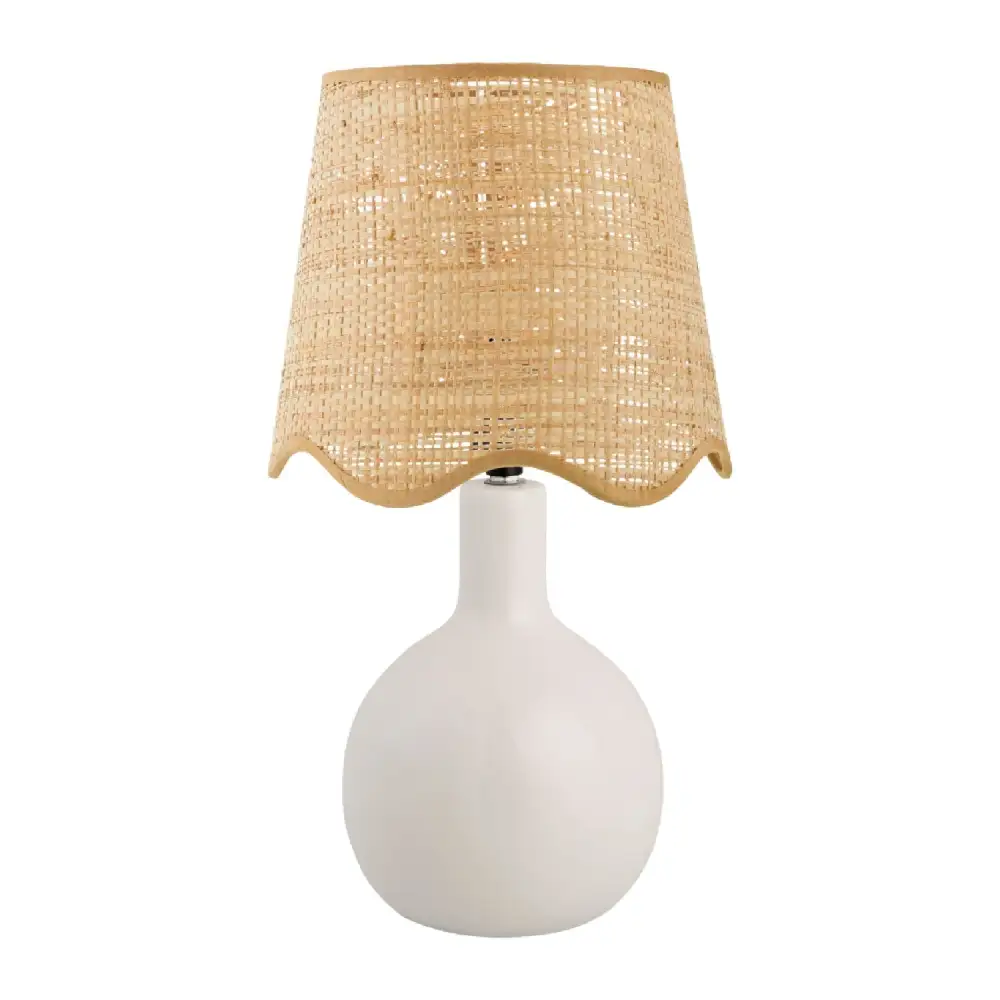 Wavy-Edge Rattan Ceramic Table Lamp