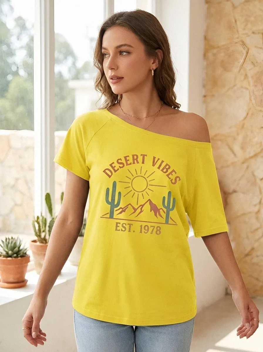 Women's Desert Vibes Cactus Mountain Printed T-shirt
