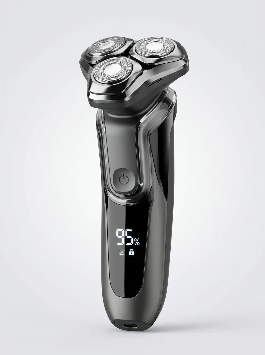 Rotary Triple-Head Digital Display Electric Shaver for Grooming Routines
