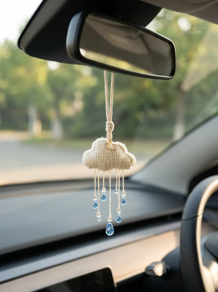 Knitted Cloud Rearview Mirror Hanging Ornament
