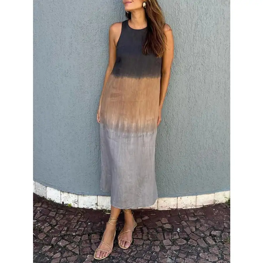 Full Size Sleeveless Gradient Tank Midi Dress Plus Size