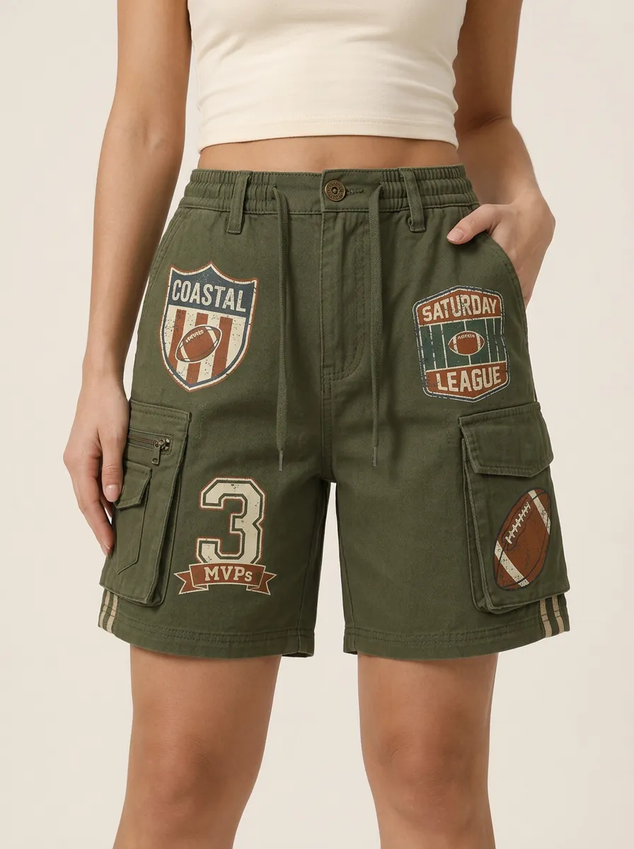 Women's Football Fan Coastal League MVP Printed Cargo Shorts
