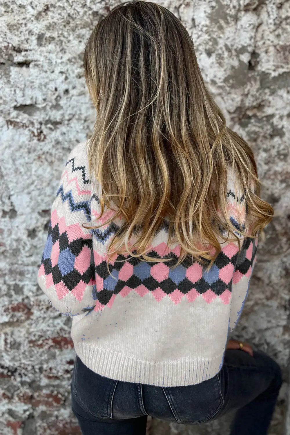 Geometric Button Front Cardigan