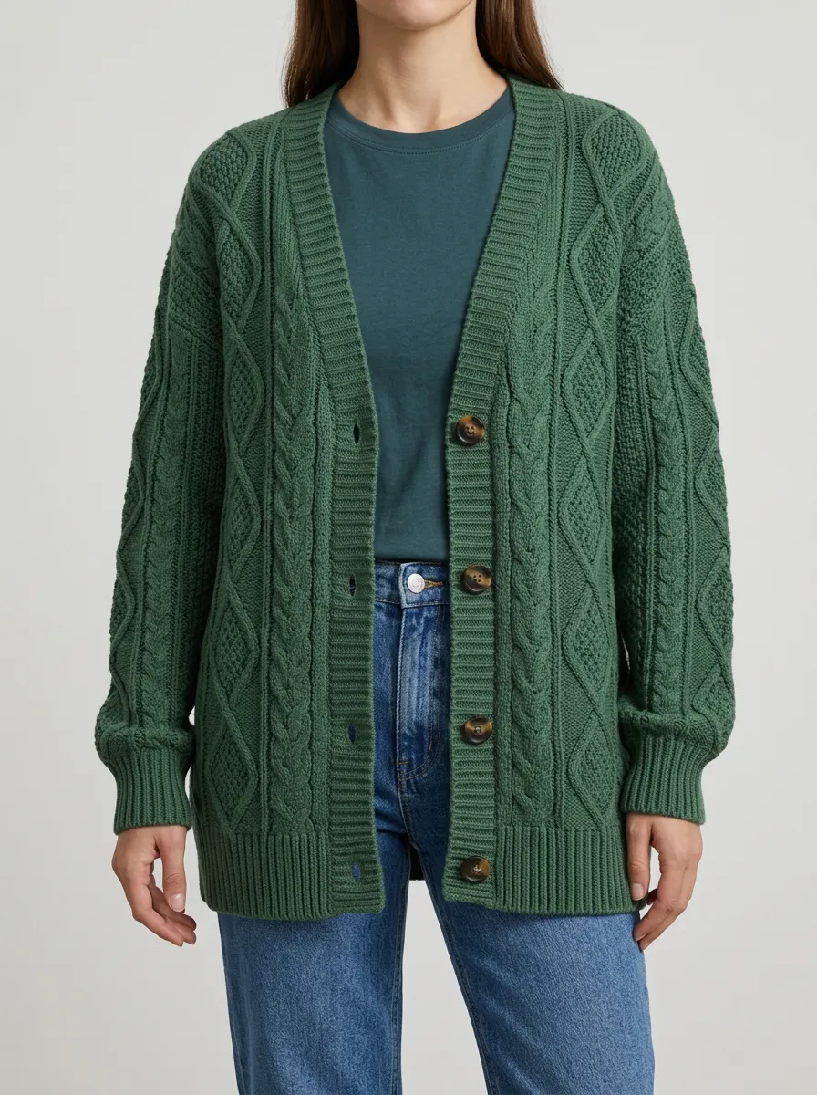 Women's Cable Knit Button Front V Neck Layering Cardigan