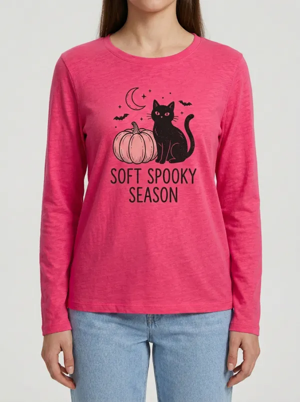 Halloween-Night Halloween Cotton Linen Long Sleeve Top