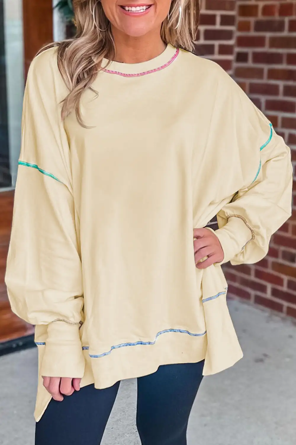 Everyday Contrast Stitching Split Relaxed Sweatshirt