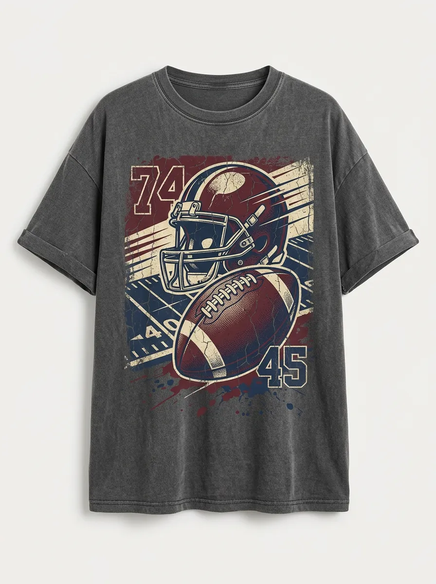 Women's Charcoal Vintage Wash Football Graphic T-Shirt