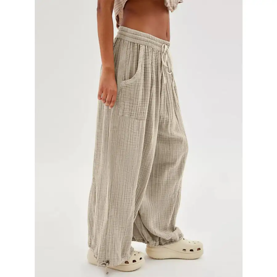 Textured Tied Pants with Pockets