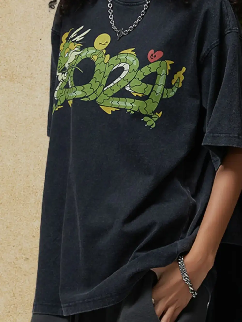 Woven Graphic Crew Neck Half Sleeve Tee