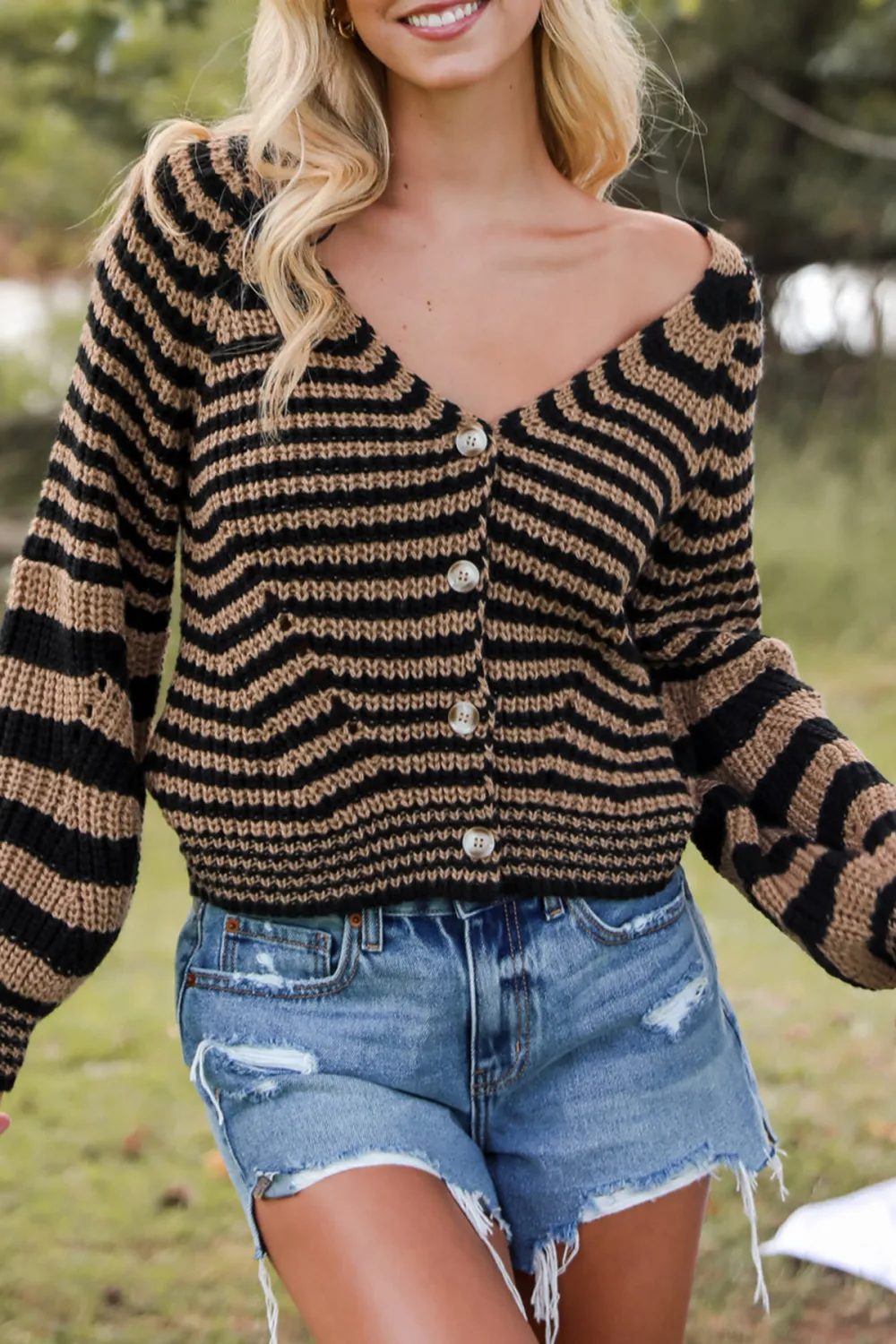 Black Striped Sweater Cardigan