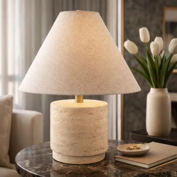 Travertine Metal Linen Table Lamp