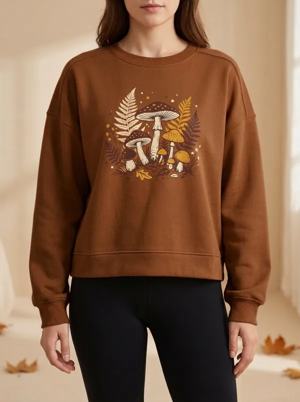 Printed Mushroom Fern Graphic Sweatshirt
