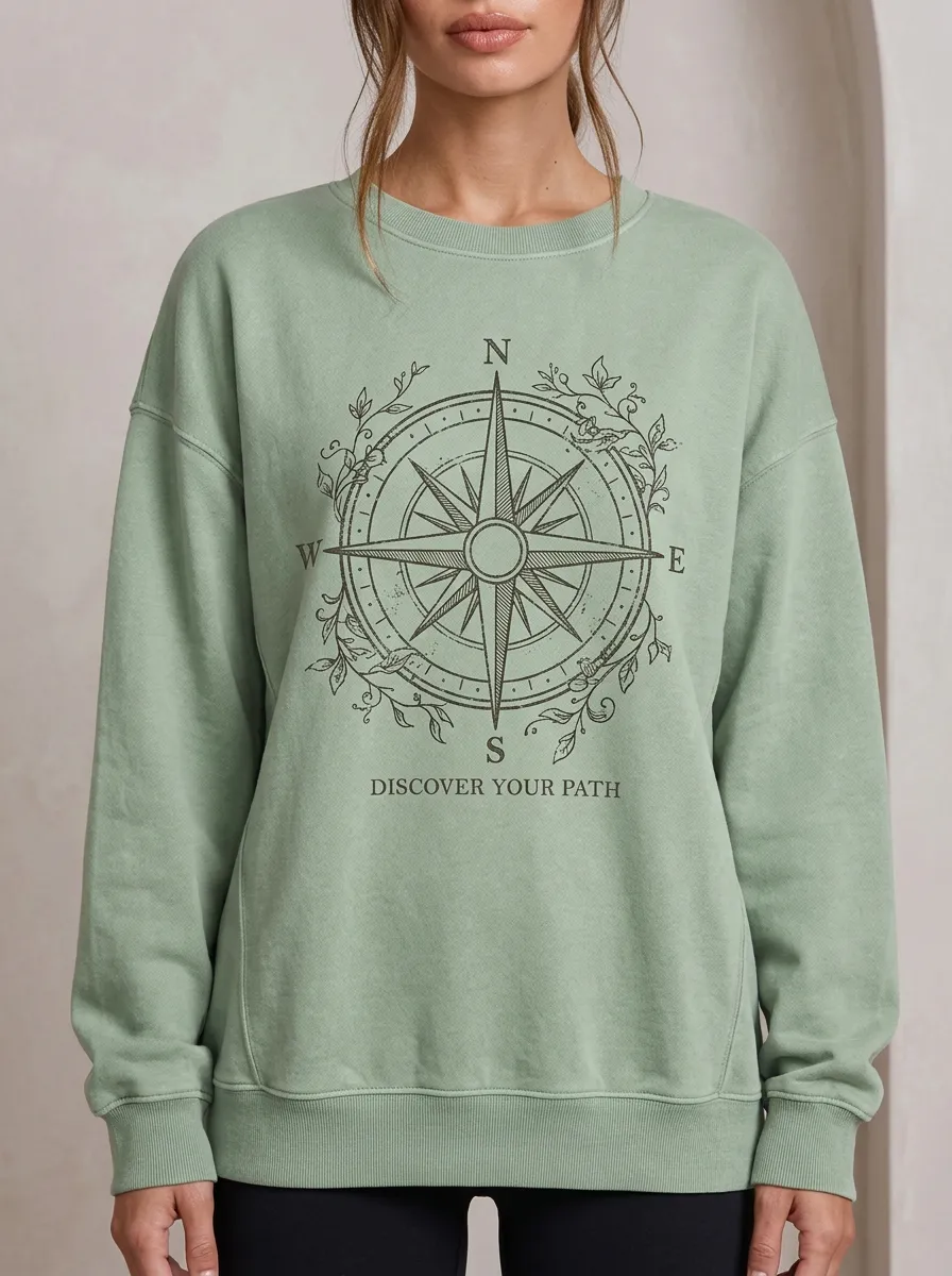 Travel Adventure Compass Floral Sweatshirt