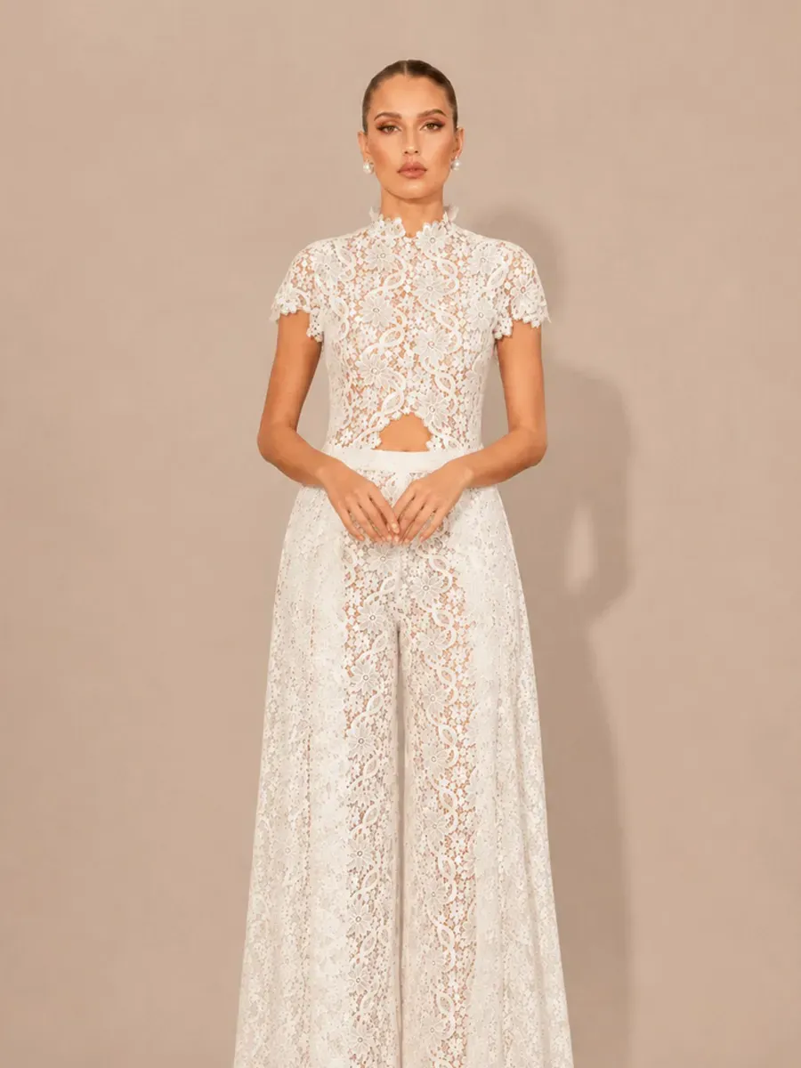 Pandora Lace-Panel Top and Trousers Set