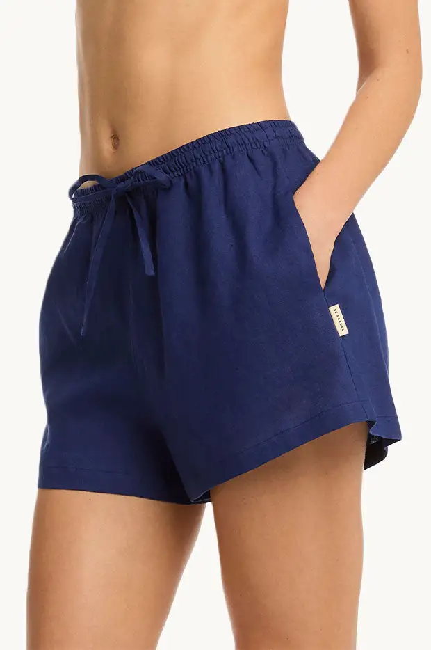 Mid Rise Linen Pocket Shorts