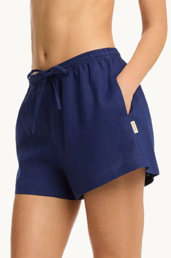 Mid Rise Linen Pocket Shorts