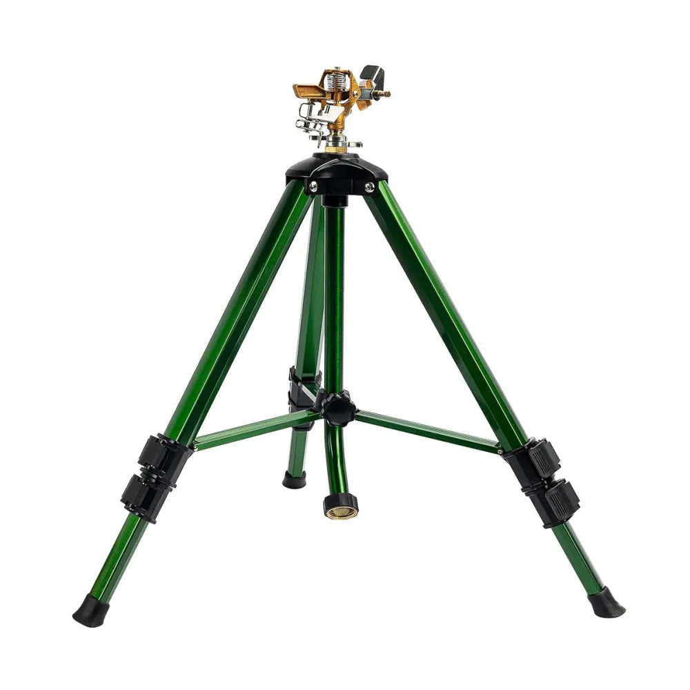 Adjustable Tripod Brass Impact Lawn Sprinkler 4000 Sq Ft