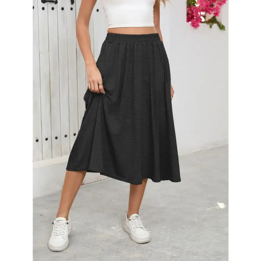 Elastic Waist Skirt with Pockets