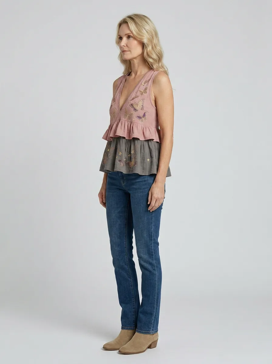 Women's Boho Butterfly Star Printed Sleeveless Top