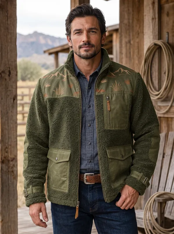Canyon Trail Desert Mountain Pattern Men's Western Fleece Jacket