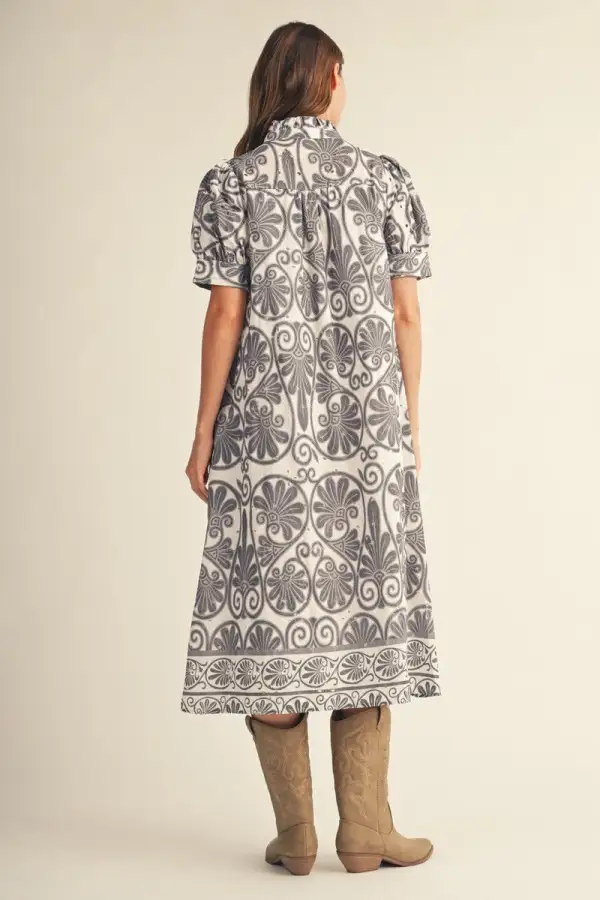 Floral Ruffle Detail Puff Sleeve Button Front Dress
