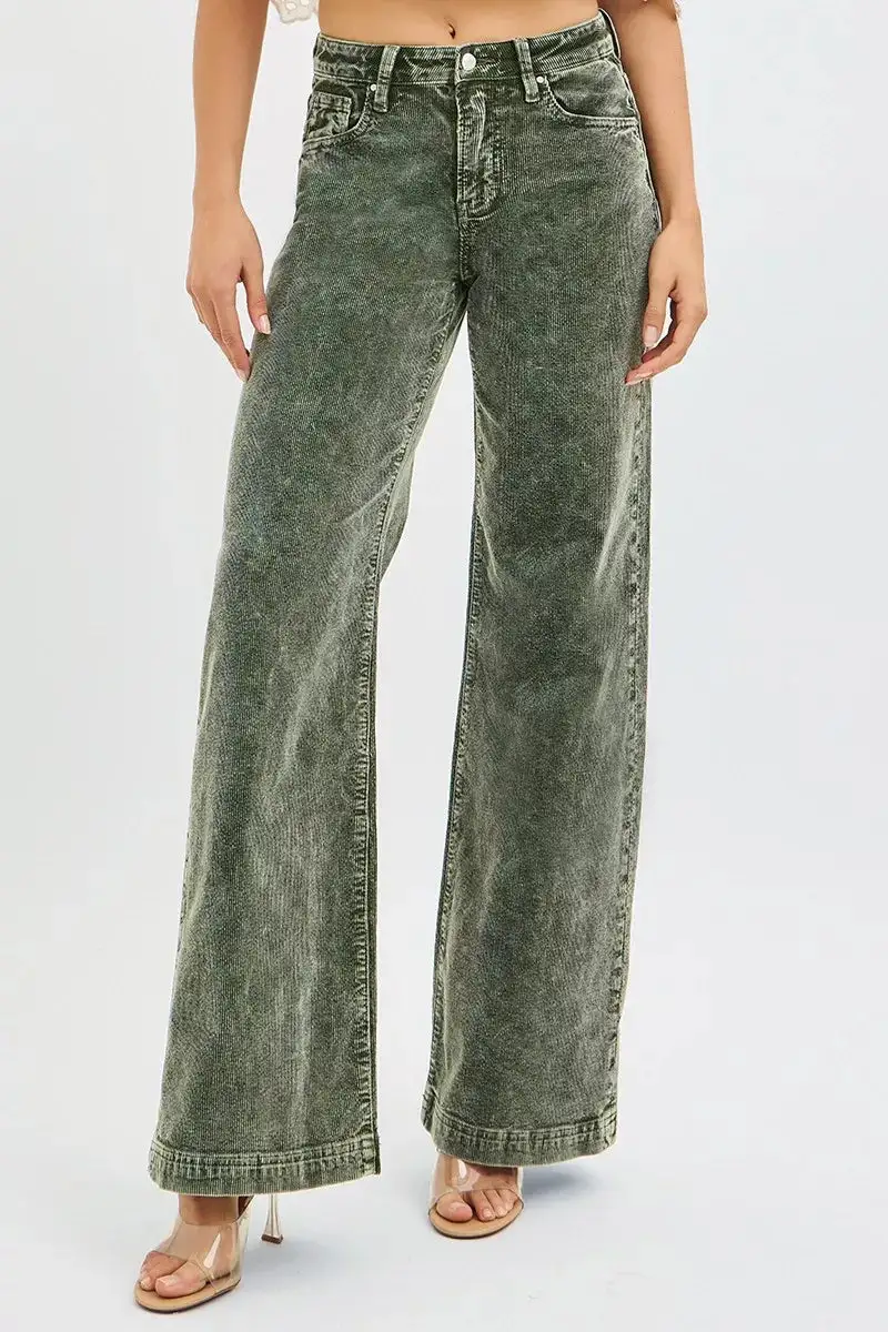 Full Size High Rise Wide Leg Corduroy Jeans Plus Size