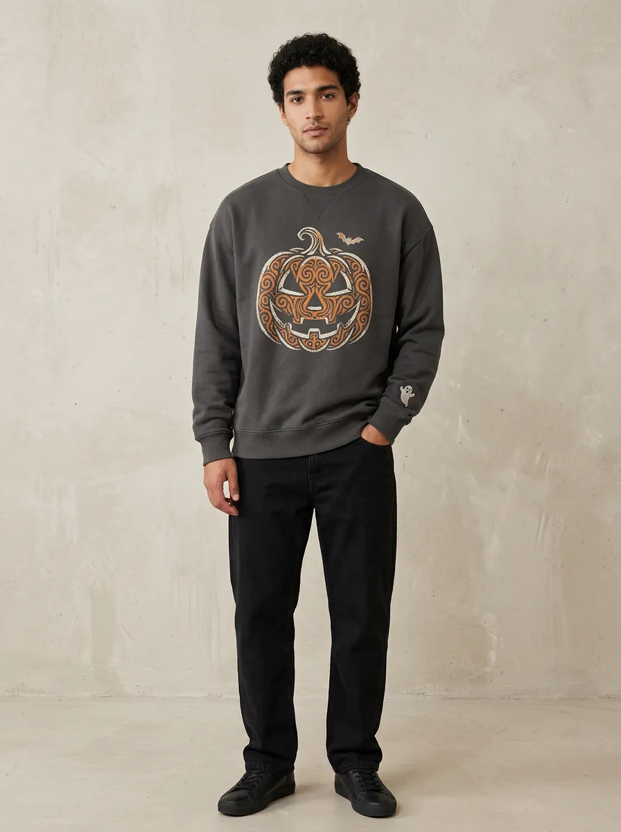 Men's Halloween Pumpkin Swirl Graphic Sweatshirt