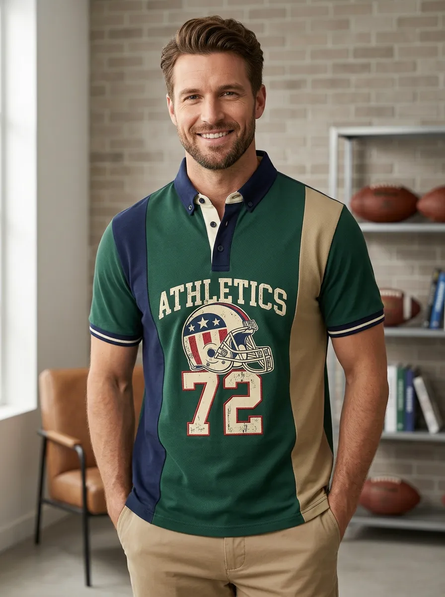 Men's Touchdown Inspired Gridiron Helmet Polo Shirt