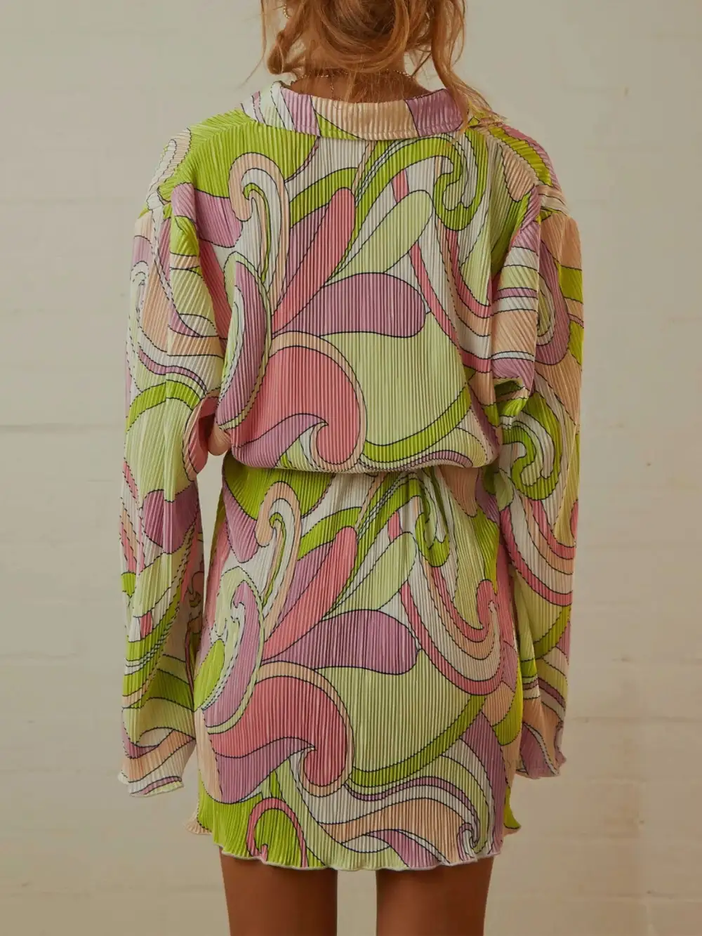 Long-Sleeve Cotton Printed Mini Dress