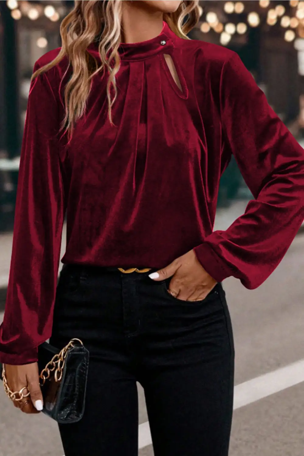 Button Front Long Sleeve Asymmetric Hem Blouse