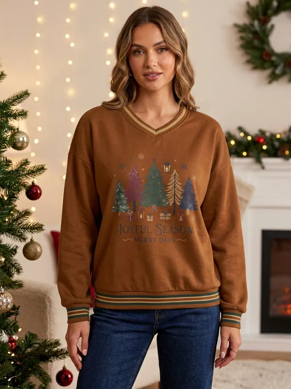 Christmas Joyful Season Pine Tree Gift Print Sweatshirt