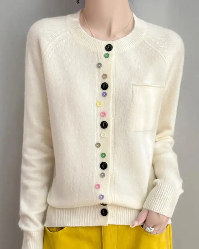 Merino-Wool Wool Crew-Neck Cardigan