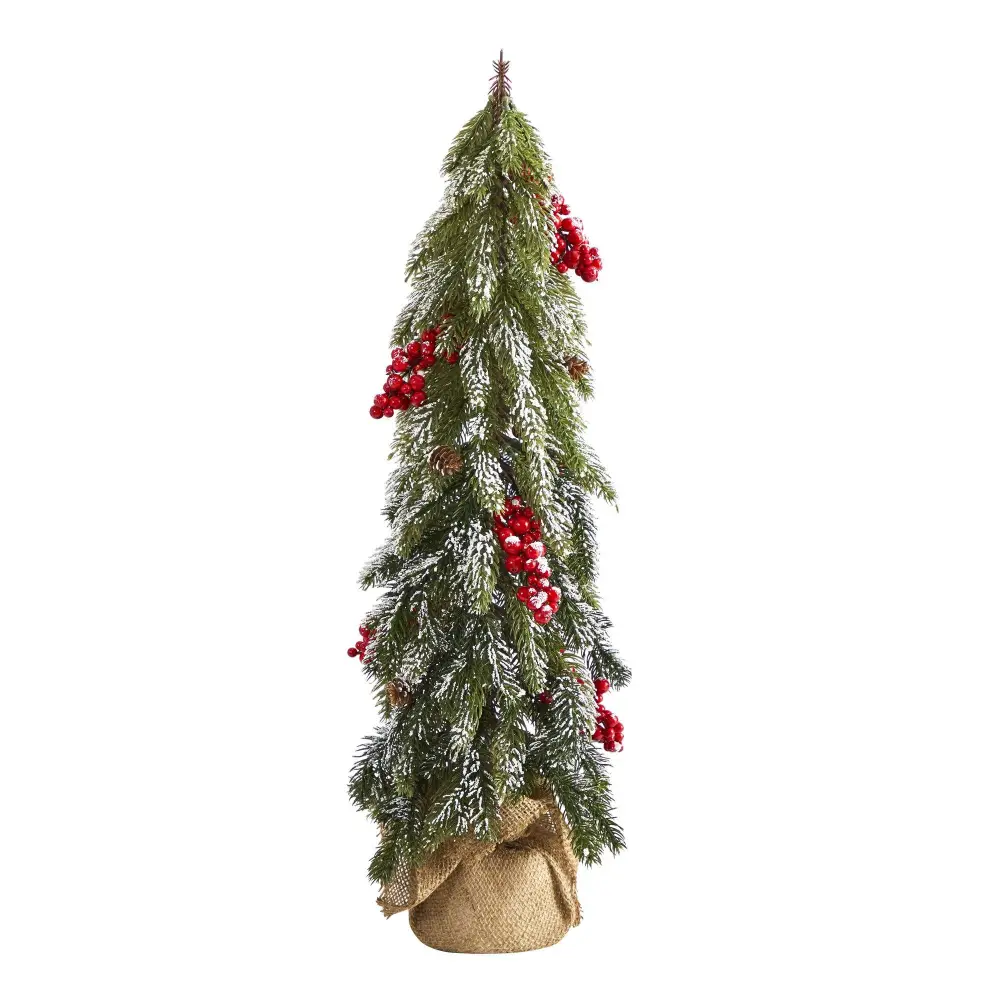 Flocked Artificial Christmas Tree with Berries and Pine Cones