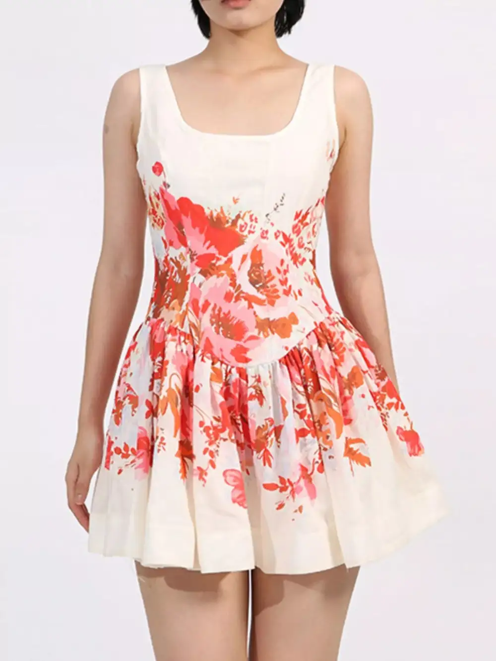 Lightweight Feel Floral Printed Sleeveless Mini Dress