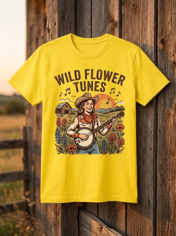 Banjo Wildflower Country Music Crewneck T-Shirt